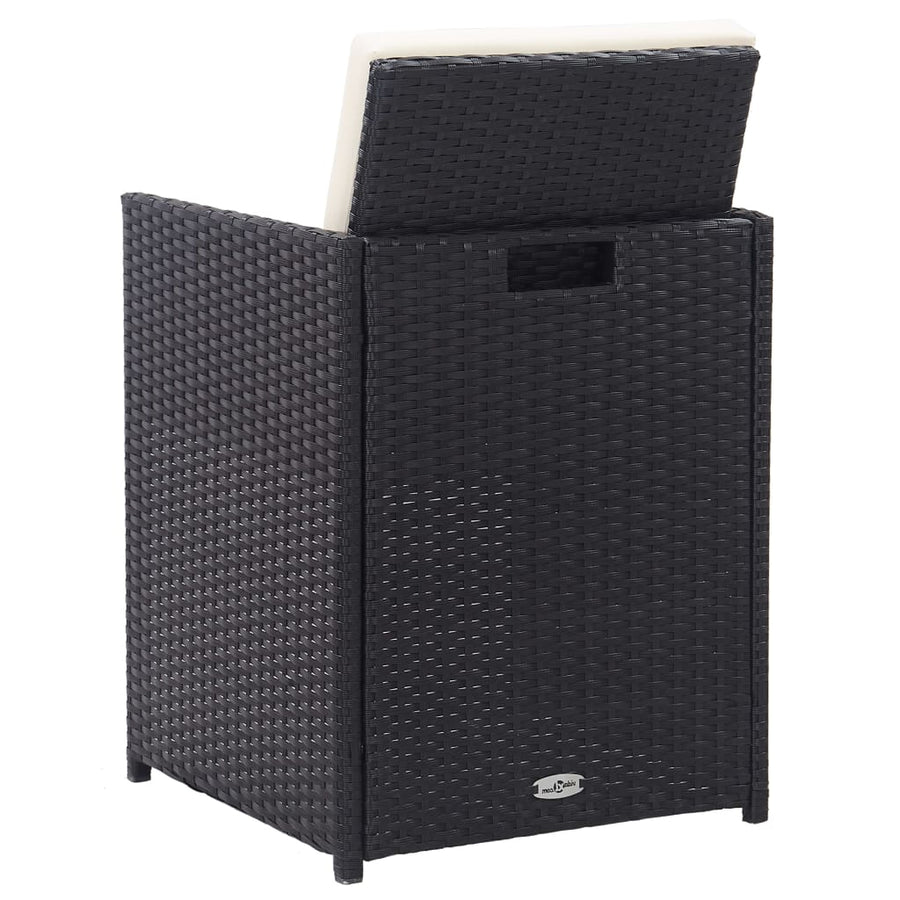 5-Delige Tuinset Met Kussens Poly Rattan Zwart en wit 10x Fauteuil + 4x voetensteun + Tafel