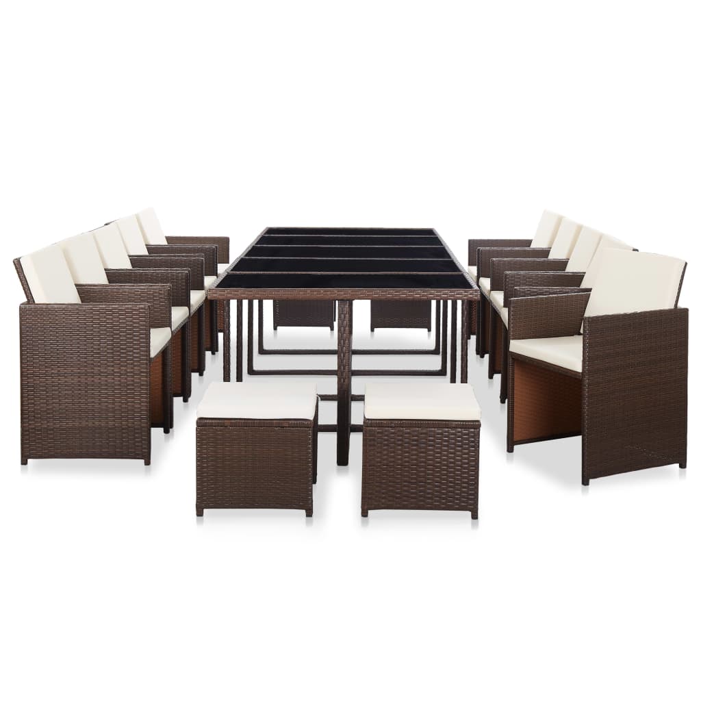 15-Delige Tuinset Met Kussens Poly Rattan Bruin Bruin