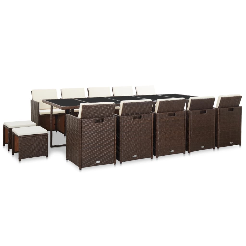 15-Delige Tuinset Met Kussens Poly Rattan Bruin Bruin