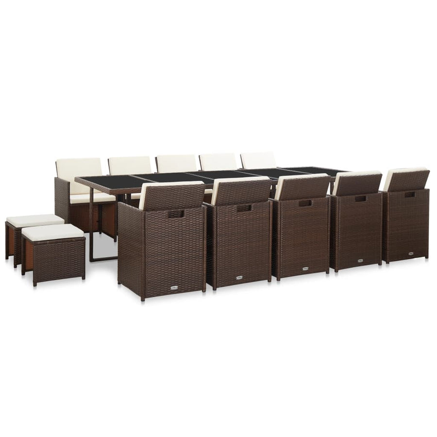 15-Delige Tuinset Met Kussens Poly Rattan Bruin Bruin