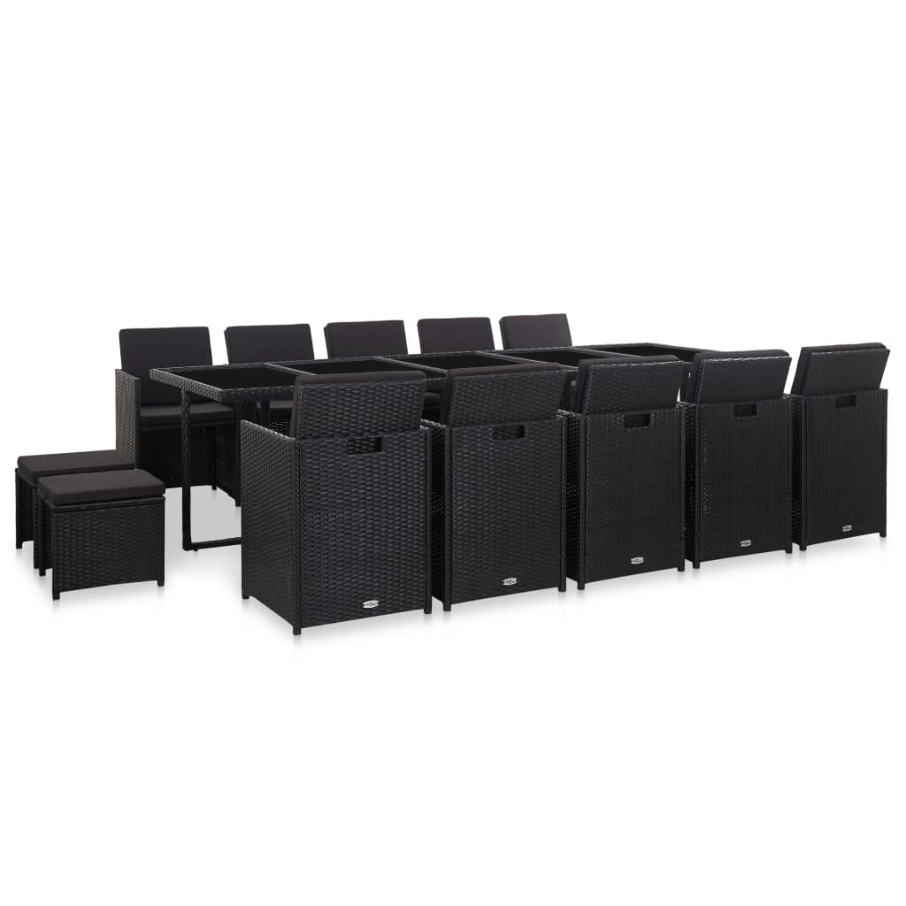 15-Delige Tuinset Met Kussens Poly Rattan Zwart 1