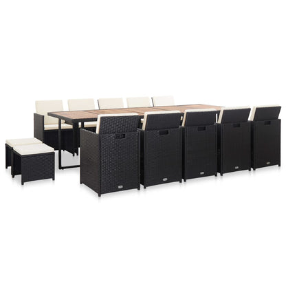 5-Delige Tuinset Met Kussens Poly Rattan Zwart en bruin 10x Fauteuil + 4x voetensteun + Tafel
