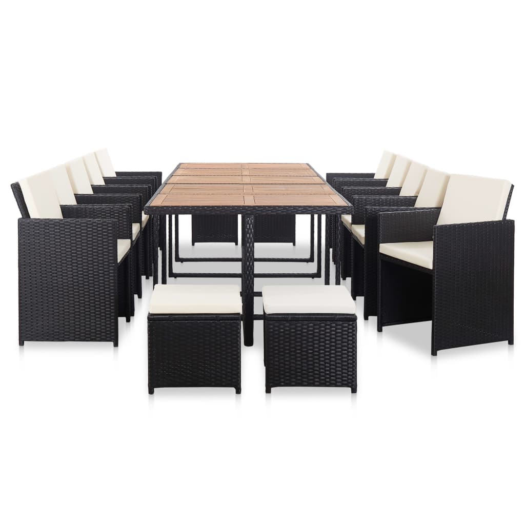 5-Delige Tuinset Met Kussens Poly Rattan Zwart en bruin 10x Fauteuil + 4x voetensteun + Tafel