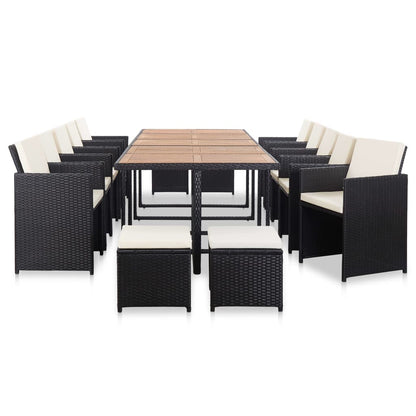 5-Delige Tuinset Met Kussens Poly Rattan Zwart en bruin 10x Fauteuil + 4x voetensteun + Tafel