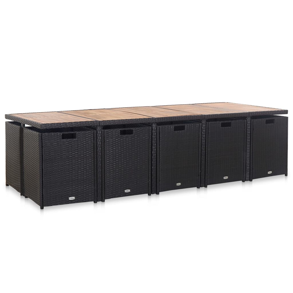 5-Delige Tuinset Met Kussens Poly Rattan Zwart en bruin 10x Fauteuil + 4x voetensteun + Tafel