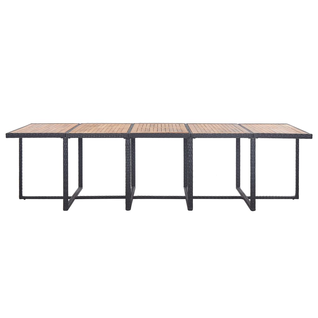 5-Delige Tuinset Met Kussens Poly Rattan Zwart en bruin 10x Fauteuil + 4x voetensteun + Tafel