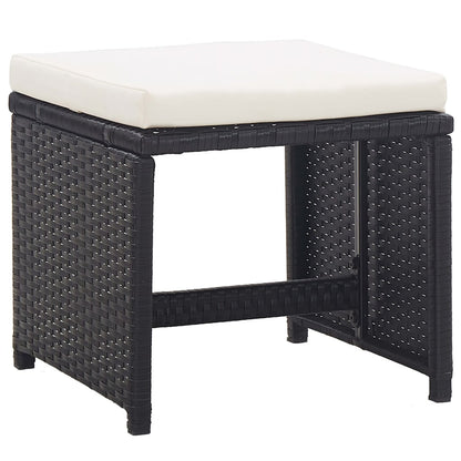 5-Delige Tuinset Met Kussens Poly Rattan Zwart en bruin 10x Fauteuil + 4x voetensteun + Tafel