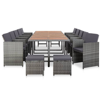 15-Delige Tuinset Met Kussens Poly Rattan Antraciet Antraciet en bruin 10x Fauteuil + 4x voetensteun + Tafel