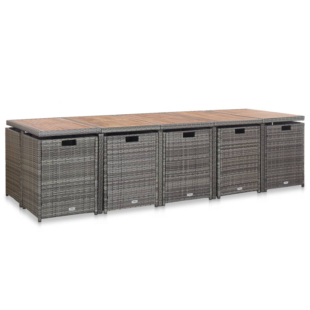 15-Delige Tuinset Met Kussens Poly Rattan Antraciet Antraciet en bruin 10x Fauteuil + 4x voetensteun + Tafel