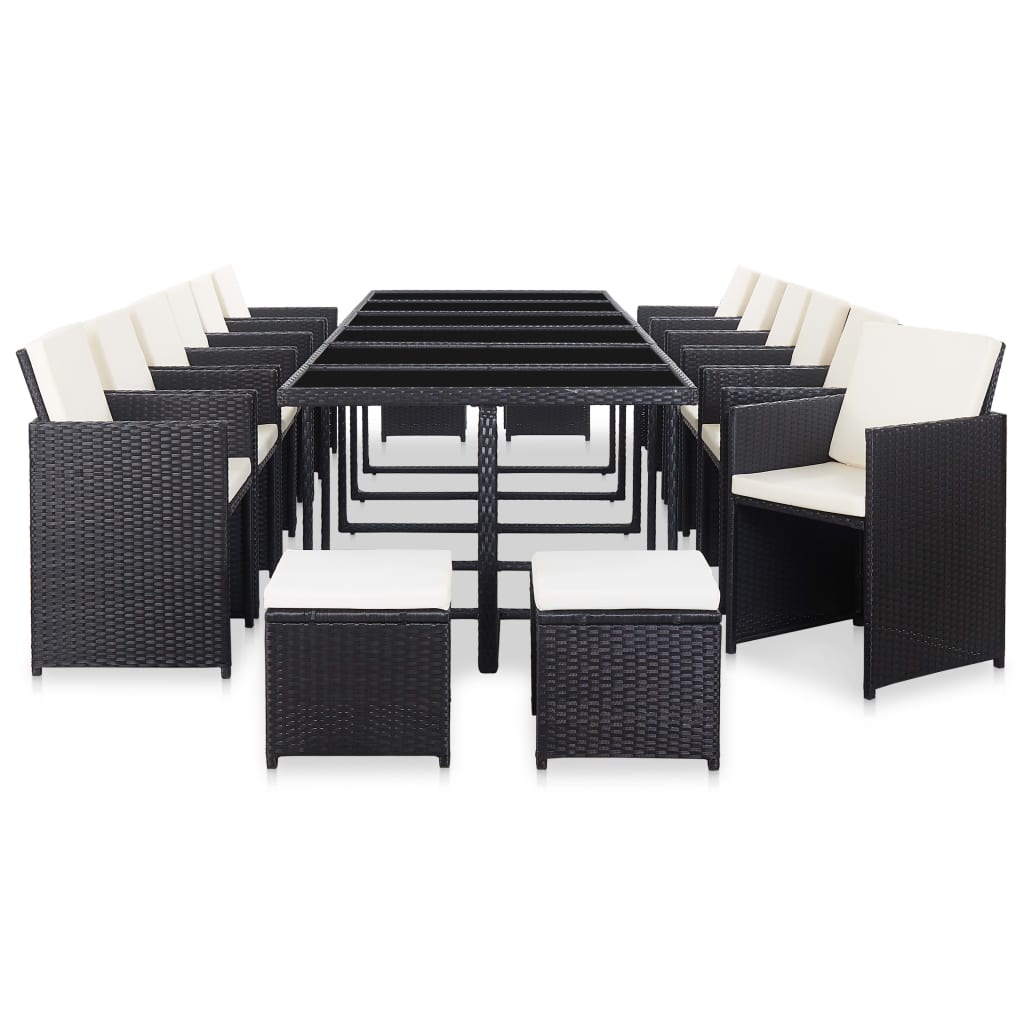 17-delige Tuinset met kussens poly rattan zwart