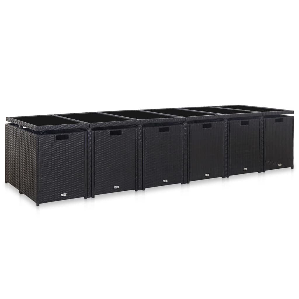 17-delige Tuinset met kussens poly rattan zwart