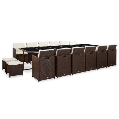 17-Delige Tuinset Met Kussens Poly Rattan Bruin Bruin en zwart