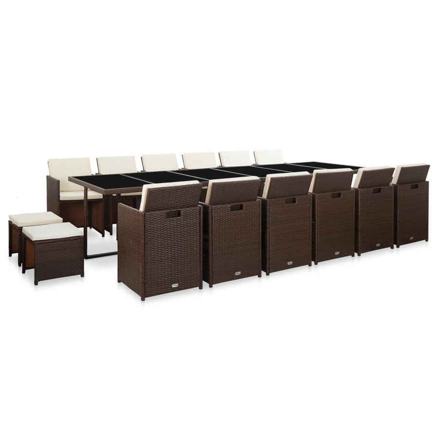 17-Delige Tuinset Met Kussens Poly Rattan Bruin Bruin en zwart