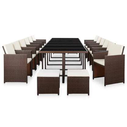 17-Delige Tuinset Met Kussens Poly Rattan Bruin Bruin en zwart