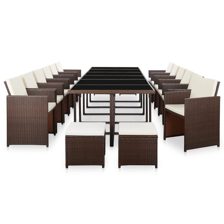 17-Delige Tuinset Met Kussens Poly Rattan Bruin Bruin en zwart