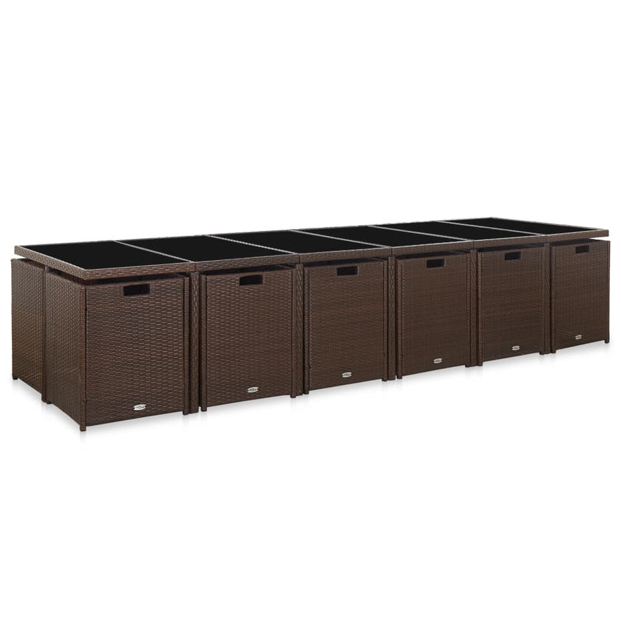 17-Delige Tuinset Met Kussens Poly Rattan Bruin Bruin en zwart