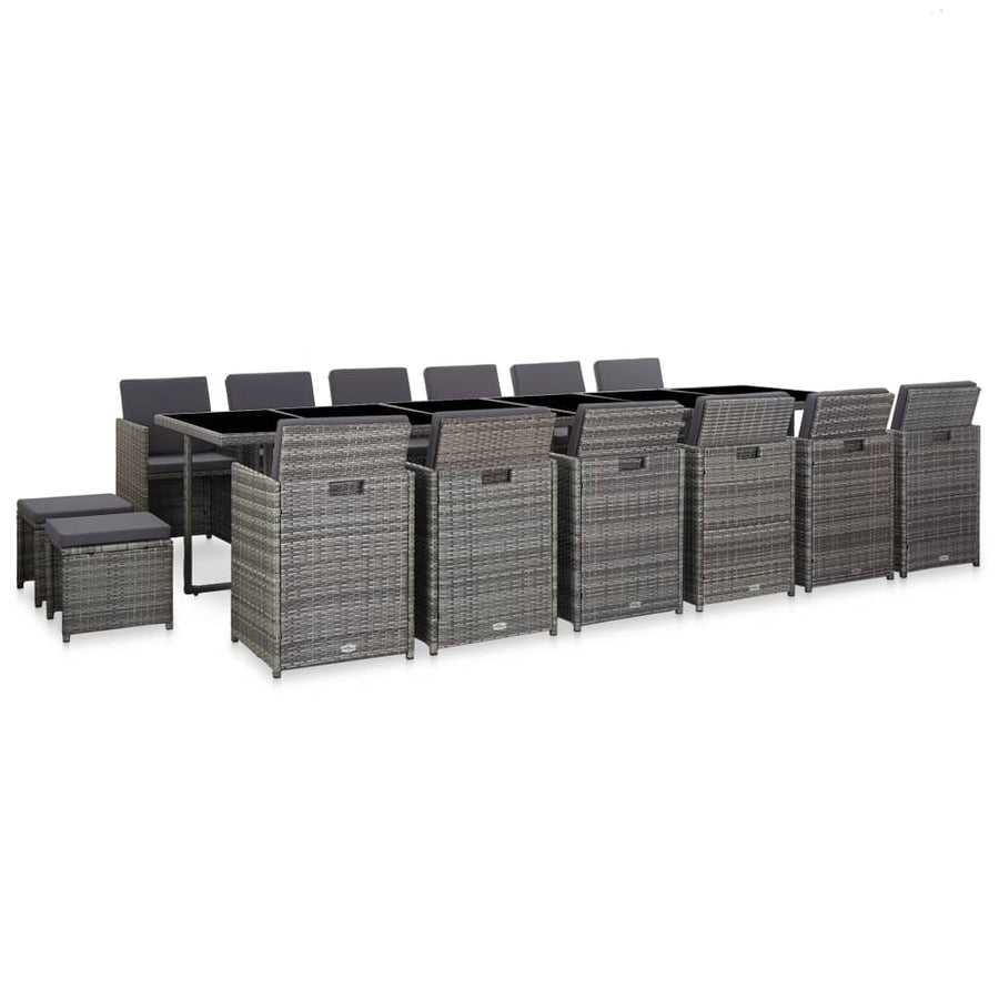 17-delige Tuinset met kussens poly rattan grijs