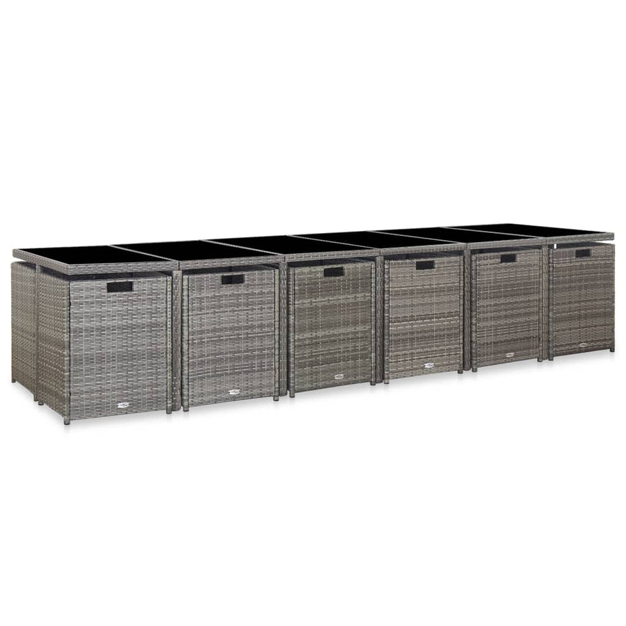 17-delige Tuinset met kussens poly rattan grijs