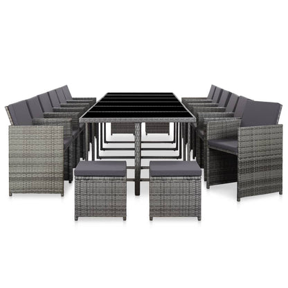 17-delige Tuinset met kussens poly rattan grijs