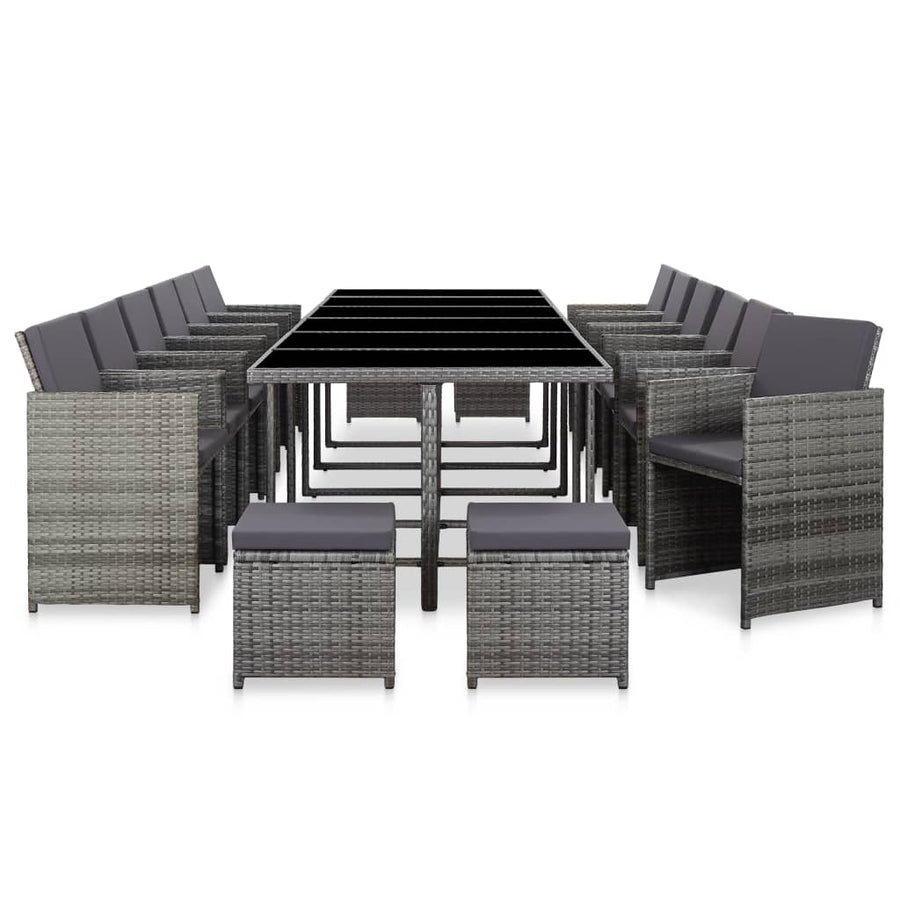 17-delige Tuinset met kussens poly rattan grijs