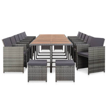 17-Delige Tuinset Met Kussens Poly Rattan Grijs Grijs en bruin 12x Fauteuil + 4x voetensteun + Tafel