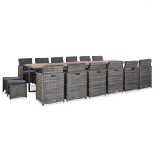 17-Delige Tuinset Met Kussens Poly Rattan Grijs Grijs en bruin 12x Fauteuil + 4x voetensteun + Tafel