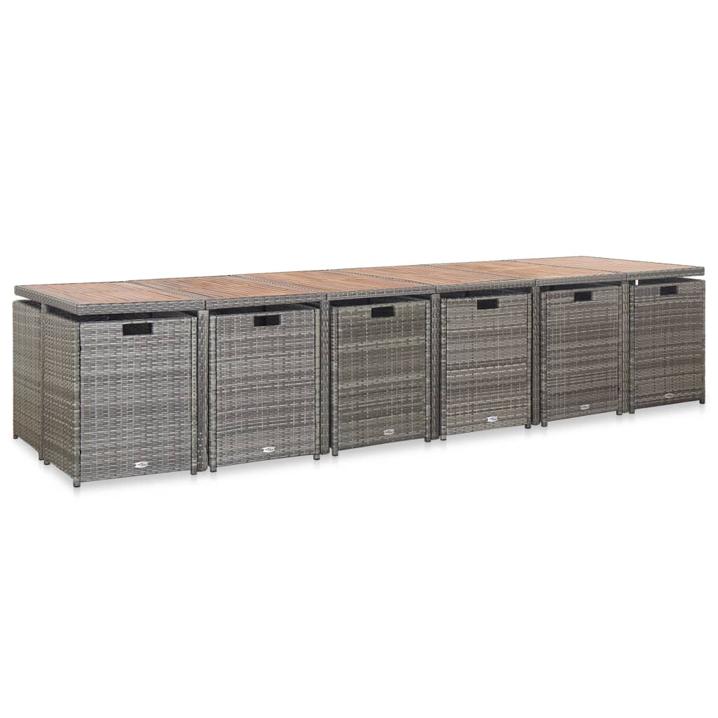 17-Delige Tuinset Met Kussens Poly Rattan Grijs Grijs en bruin 12x Fauteuil + 4x voetensteun + Tafel