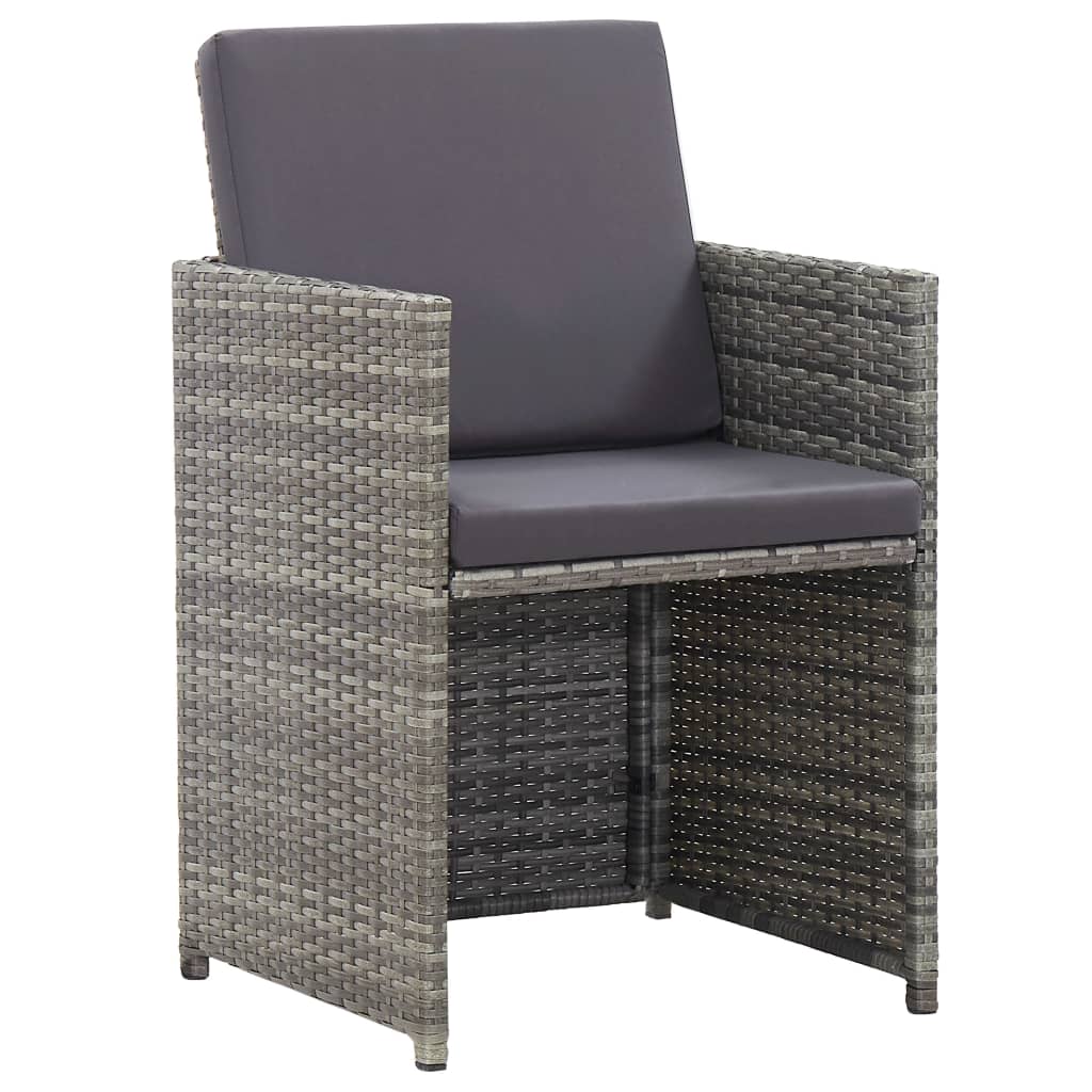 17-Delige Tuinset Met Kussens Poly Rattan Grijs Grijs en bruin 12x Fauteuil + 4x voetensteun + Tafel