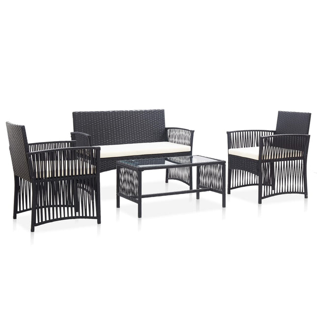 -Delige Loungeset Met Kussen Poly Rattan Zwart