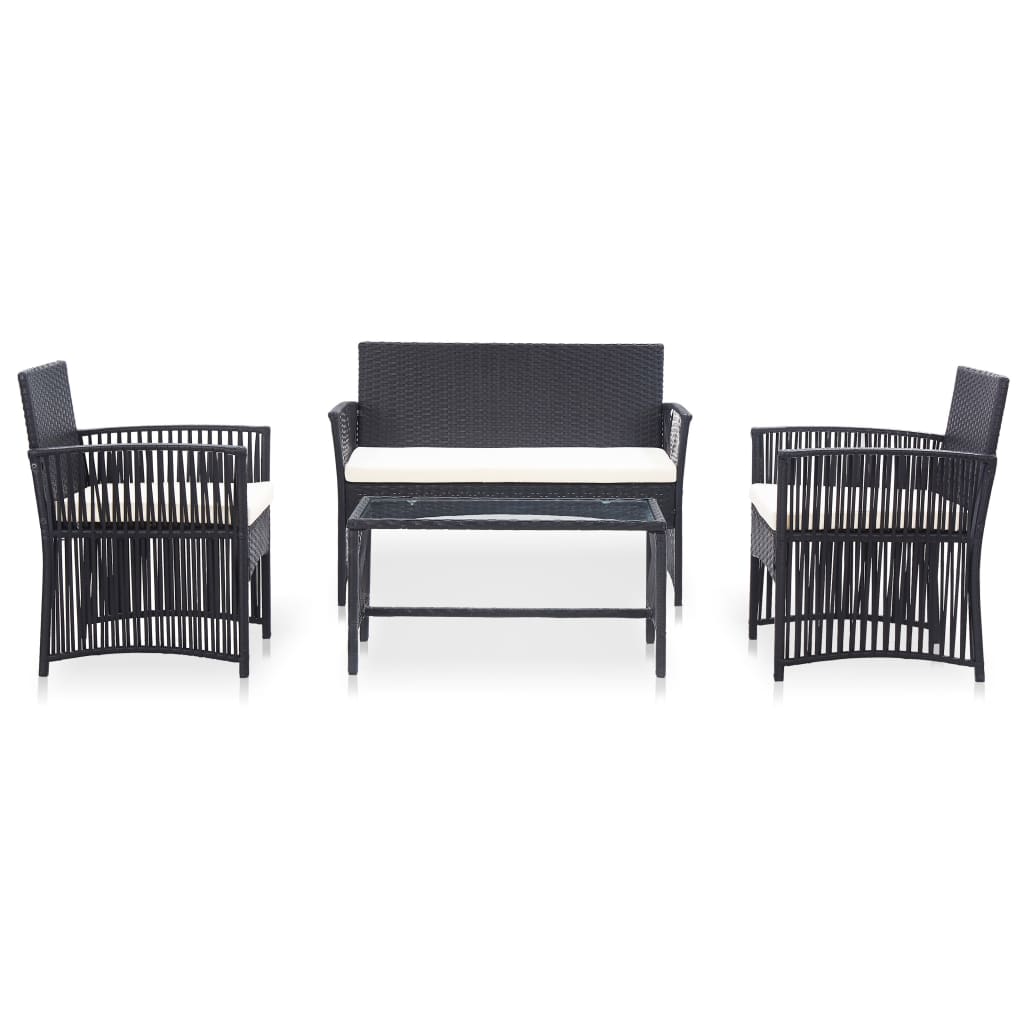 -Delige Loungeset Met Kussen Poly Rattan Zwart