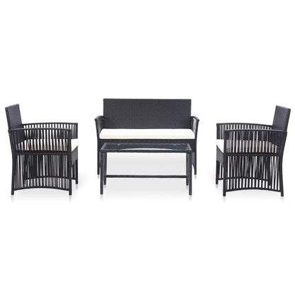 -Delige Loungeset Met Kussen Poly Rattan Zwart