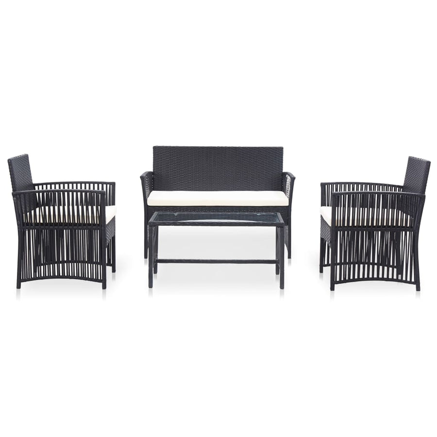 -Delige Loungeset Met Kussen Poly Rattan Zwart