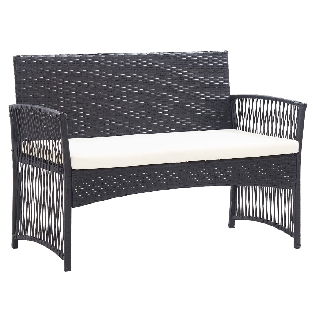 -Delige Loungeset Met Kussen Poly Rattan Zwart