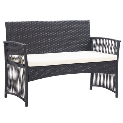 -Delige Loungeset Met Kussen Poly Rattan Zwart