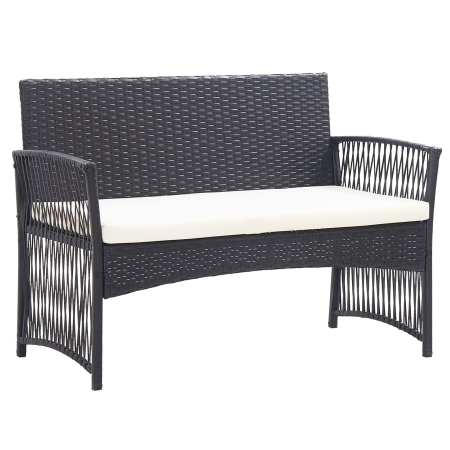 -Delige Loungeset Met Kussen Poly Rattan Zwart