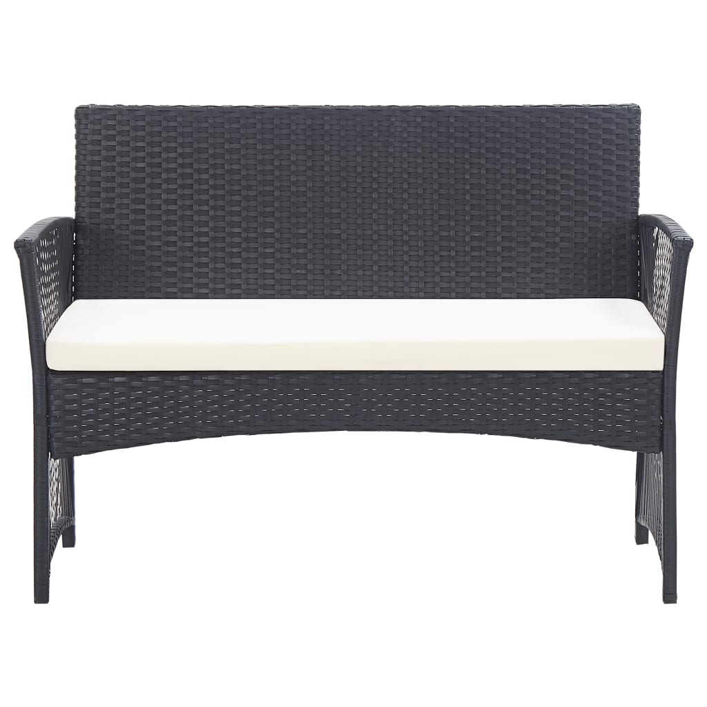 -Delige Loungeset Met Kussen Poly Rattan Zwart
