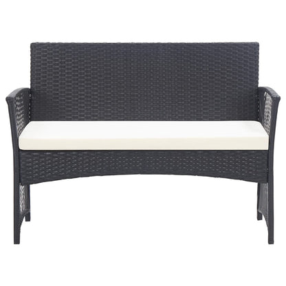 -Delige Loungeset Met Kussen Poly Rattan Zwart