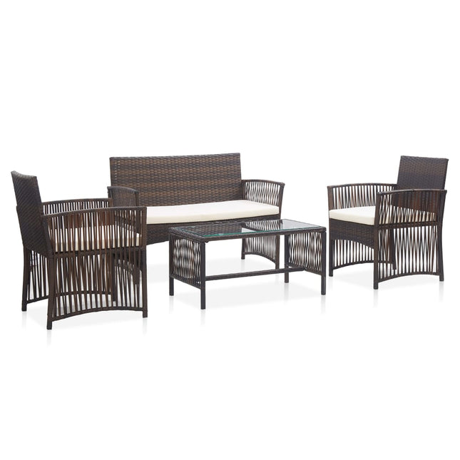 -Delige Loungeset Met Kussens Poly Rattan Bruin