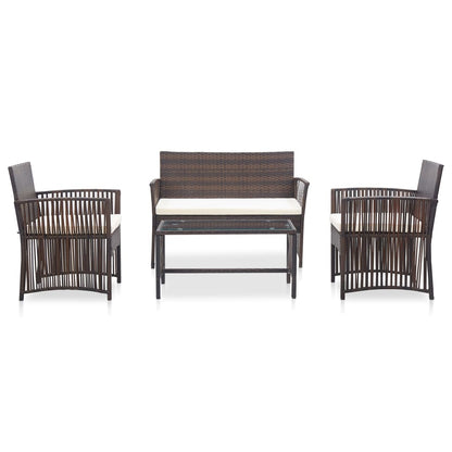 -Delige Loungeset Met Kussens Poly Rattan Bruin