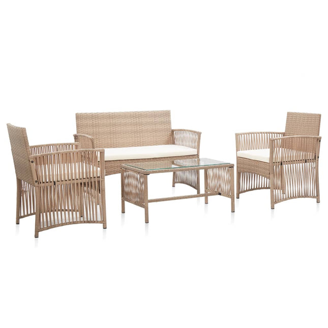 -Delige Loungeset Met Kussens Poly Rattan Beige