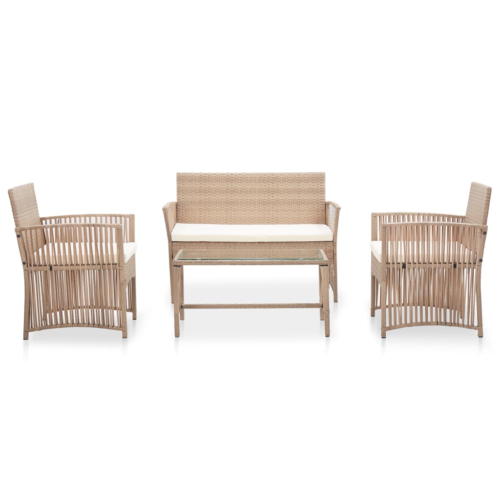 -Delige Loungeset Met Kussens Poly Rattan Beige