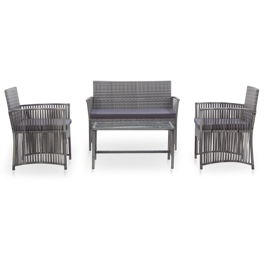 -Delige Loungeset Met Kussen Poly Rattan Antraciet