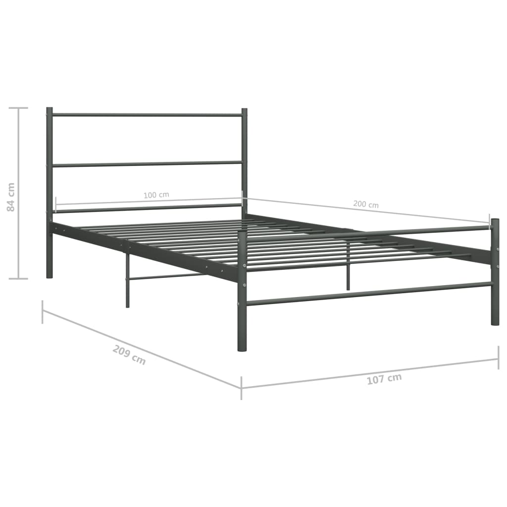 Bedframe metaal grijs 100x200 cm
