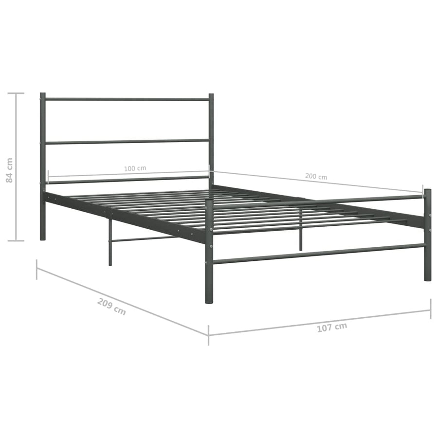 Bedframe metaal grijs 100x200 cm