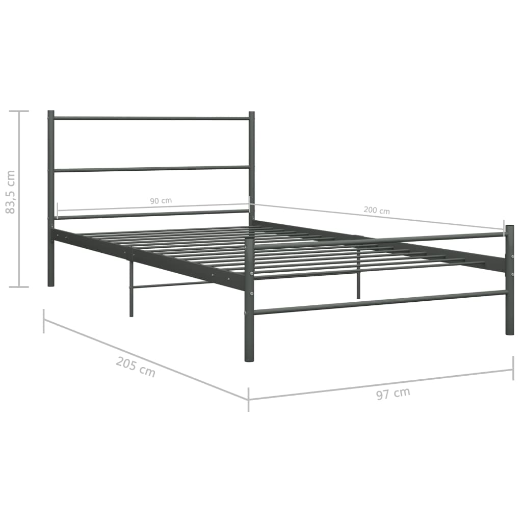 Bedframe Metaal 90 x 200 cm Grijs