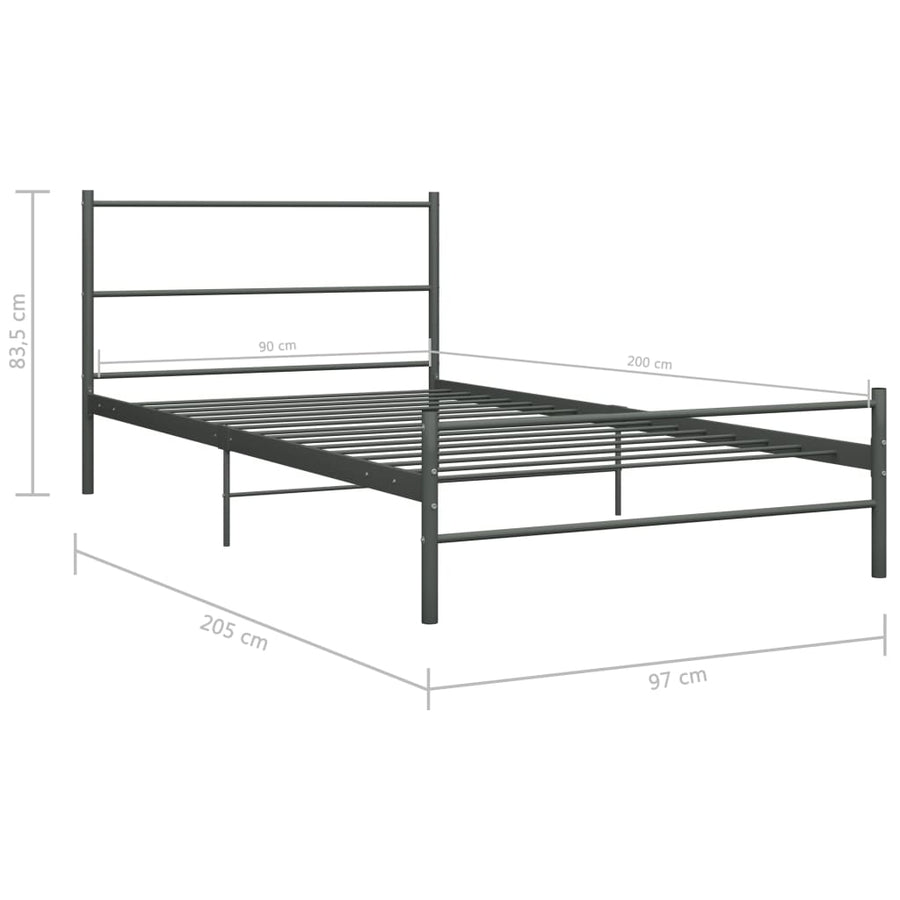 Bedframe Metaal 90 x 200 cm Grijs