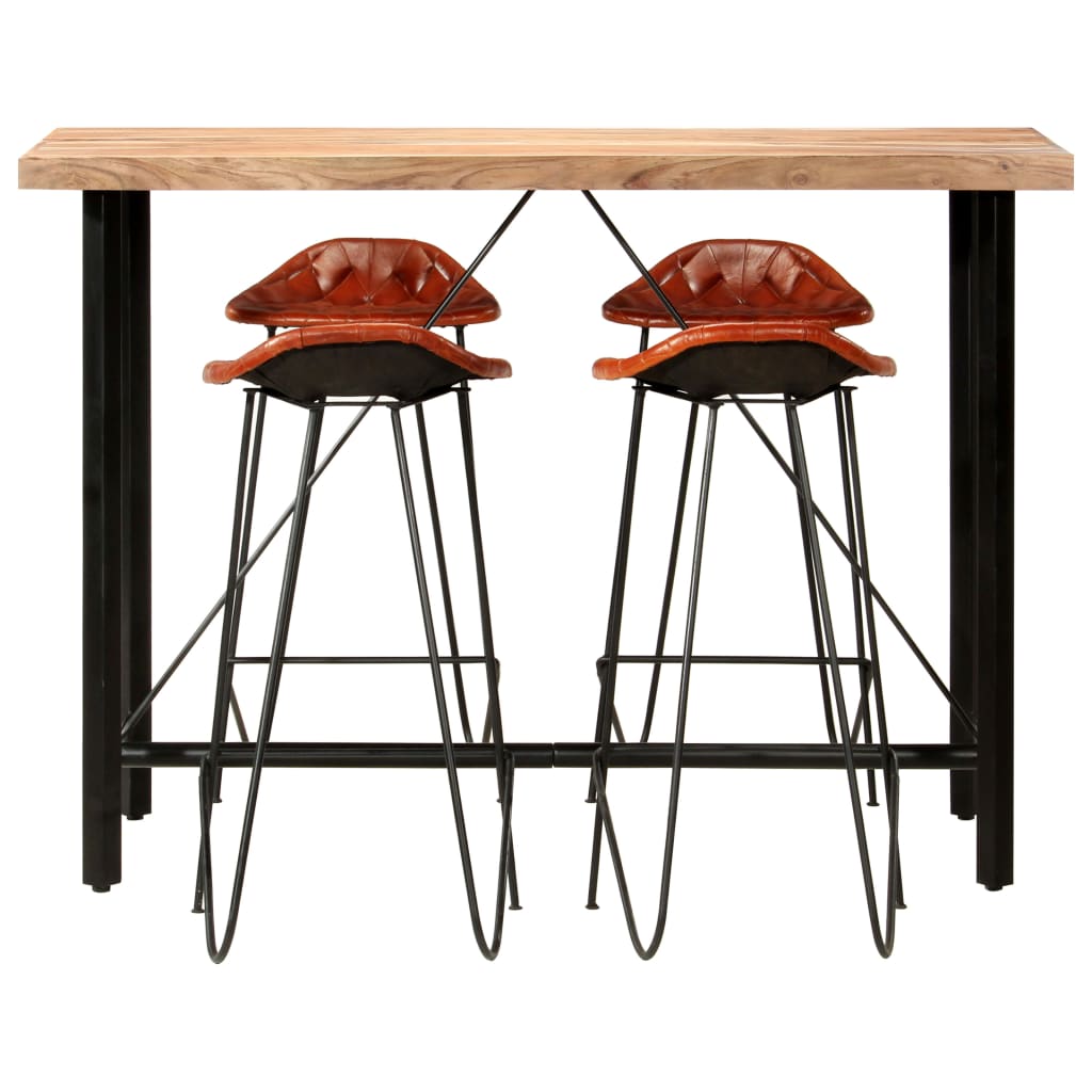 5-delige Barset massief hout en echt leer