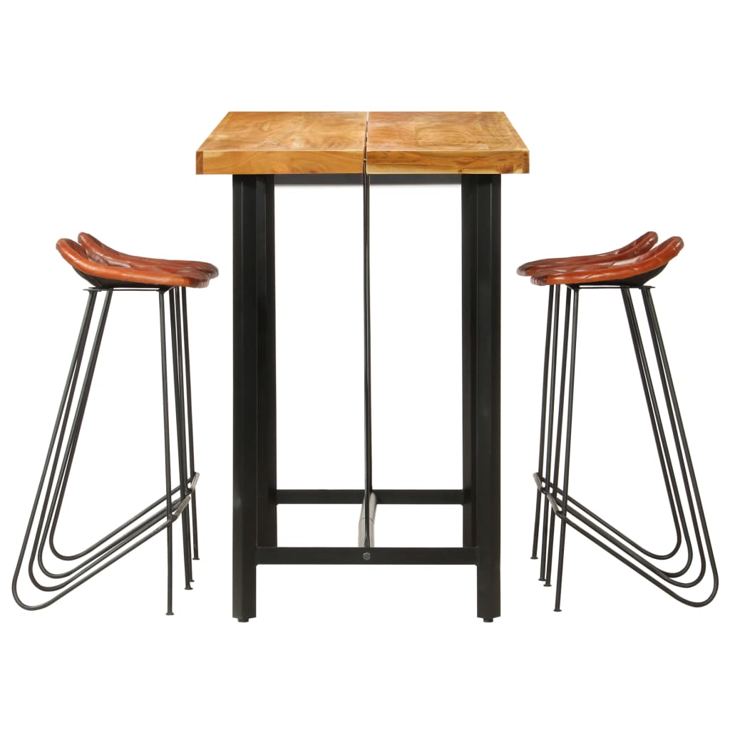 5-delige Barset massief hout en echt leer