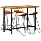 5-Piece Bar Set Solid Reclaimed Wood and Genuine Leather