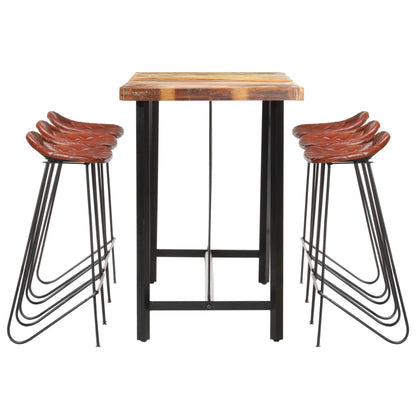 7-delige Barset massief gerecycled hout en echt leer